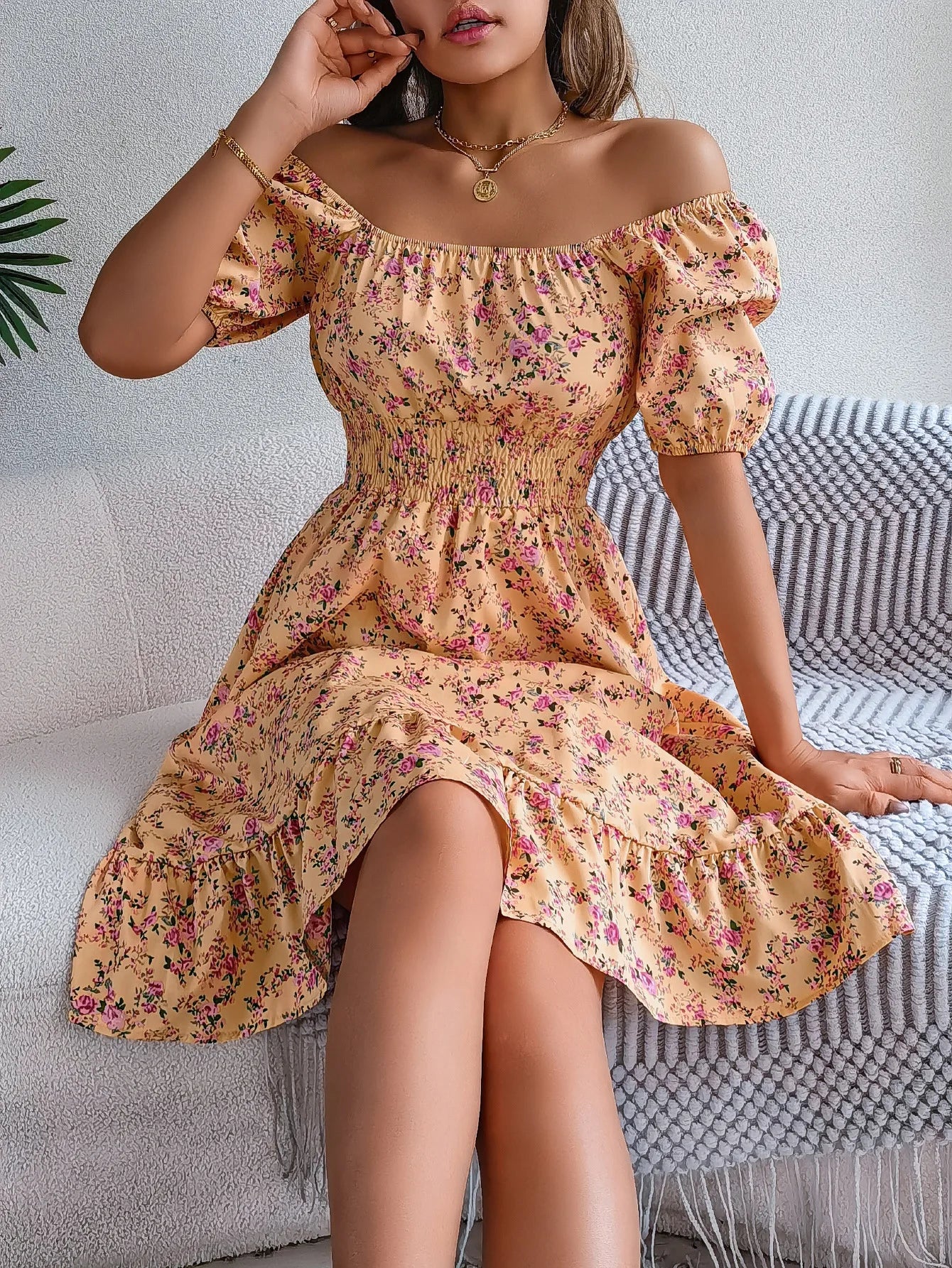 Women's Floral 3D Print Square Neck Dress